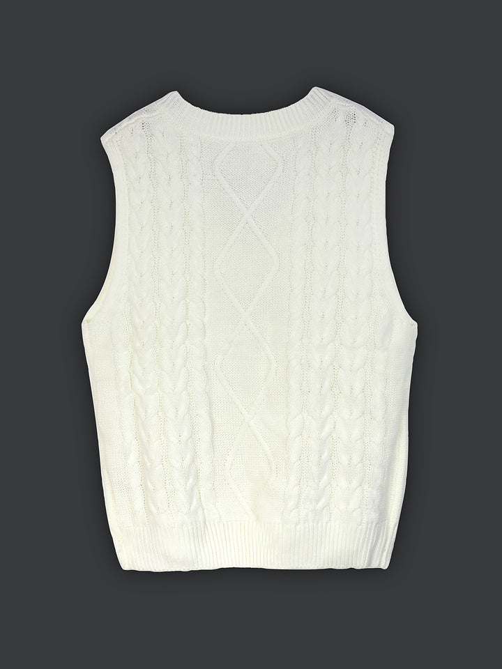 Genevieve | Cable-Knit V-Neck Sweater Vest