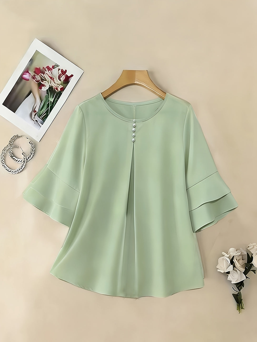 Annette | Flared-Sleeve Ruffle Top