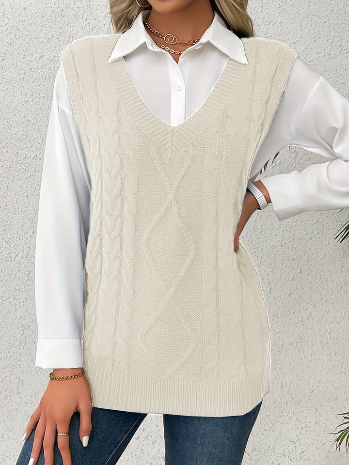 Genevieve | Cable-Knit V-Neck Sweater Vest