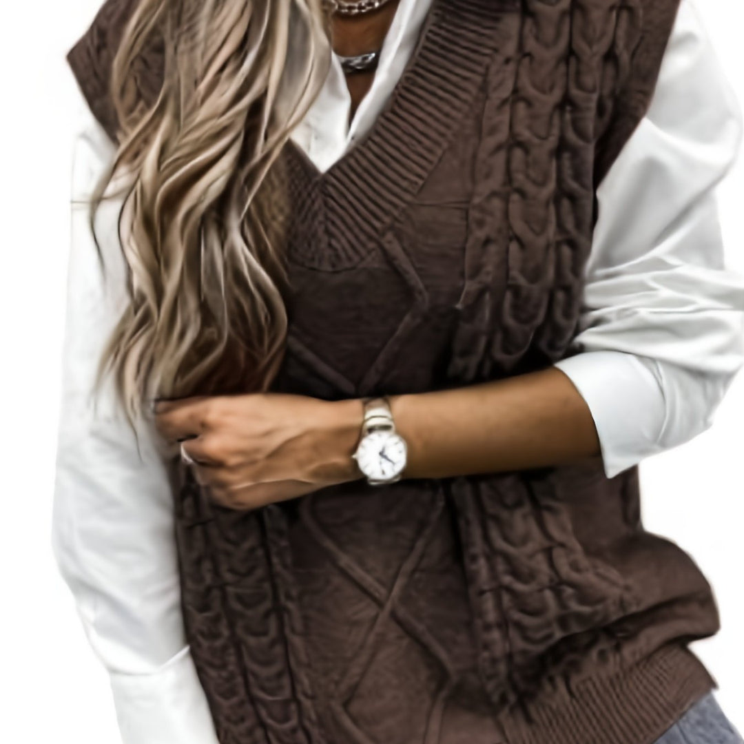 Genevieve | Cable-Knit V-Neck Sweater Vest