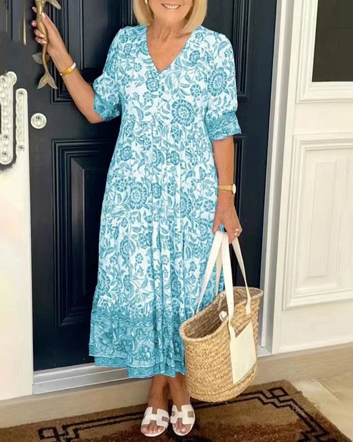 Keisha | Elegant Floral V Neck Dress