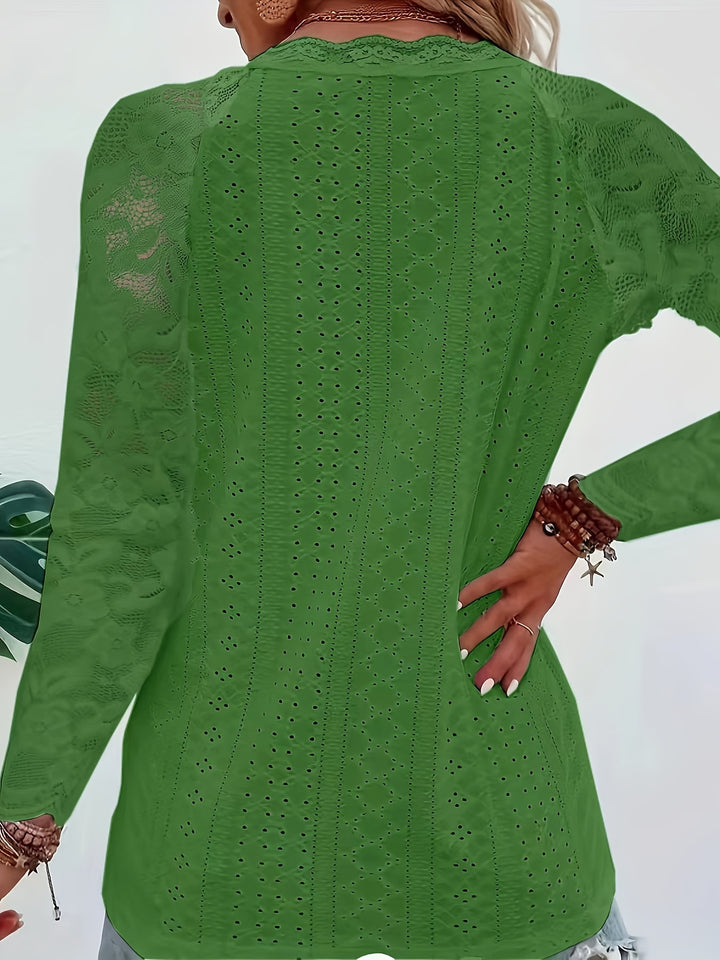 Susanna | Lace-Sleeve Tie-Neck Top