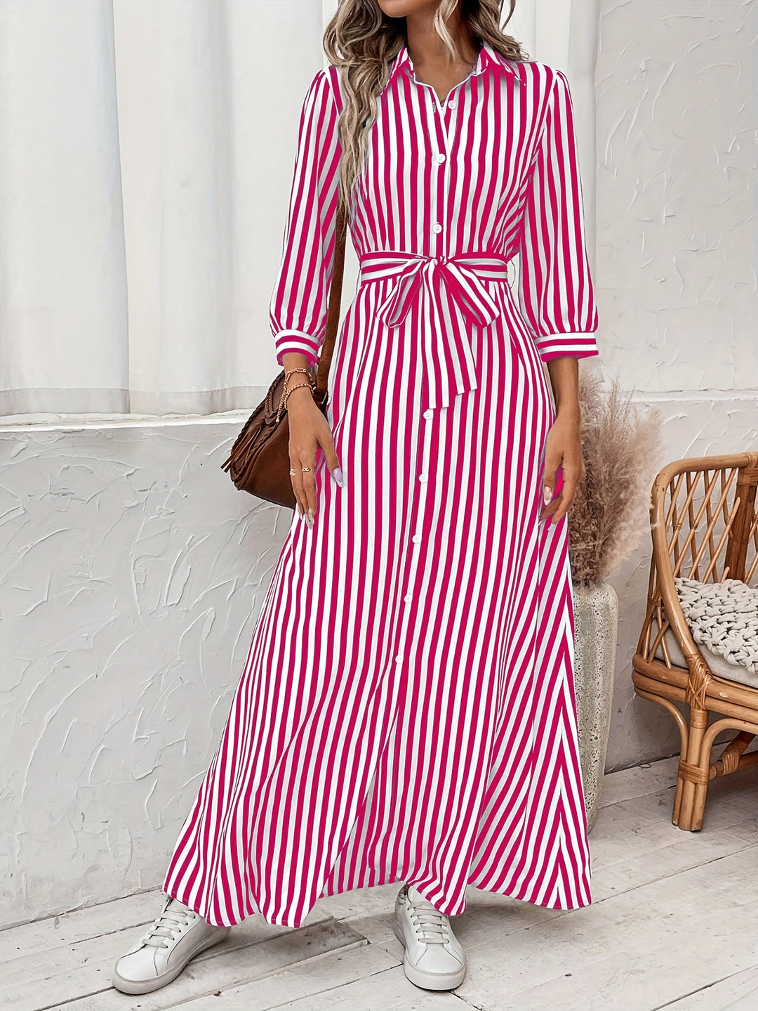 Vera | Striped Belted Maxi Dress