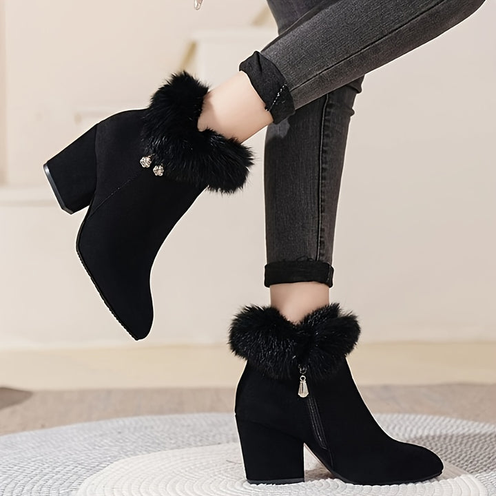 Rosanna | Fur-Trimmed Block Heel Ankle Boots