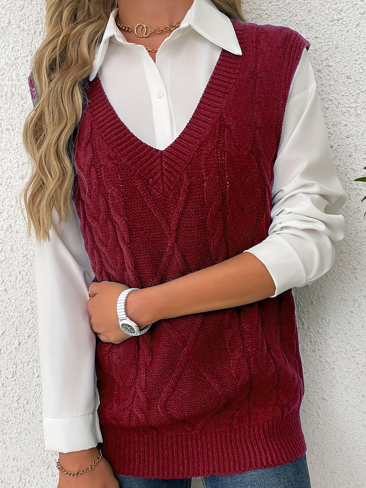 Genevieve | Cable-Knit V-Neck Sweater Vest