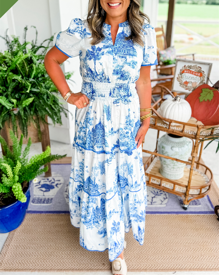 Eliza | Classic Elegant Toile Maxi Dress