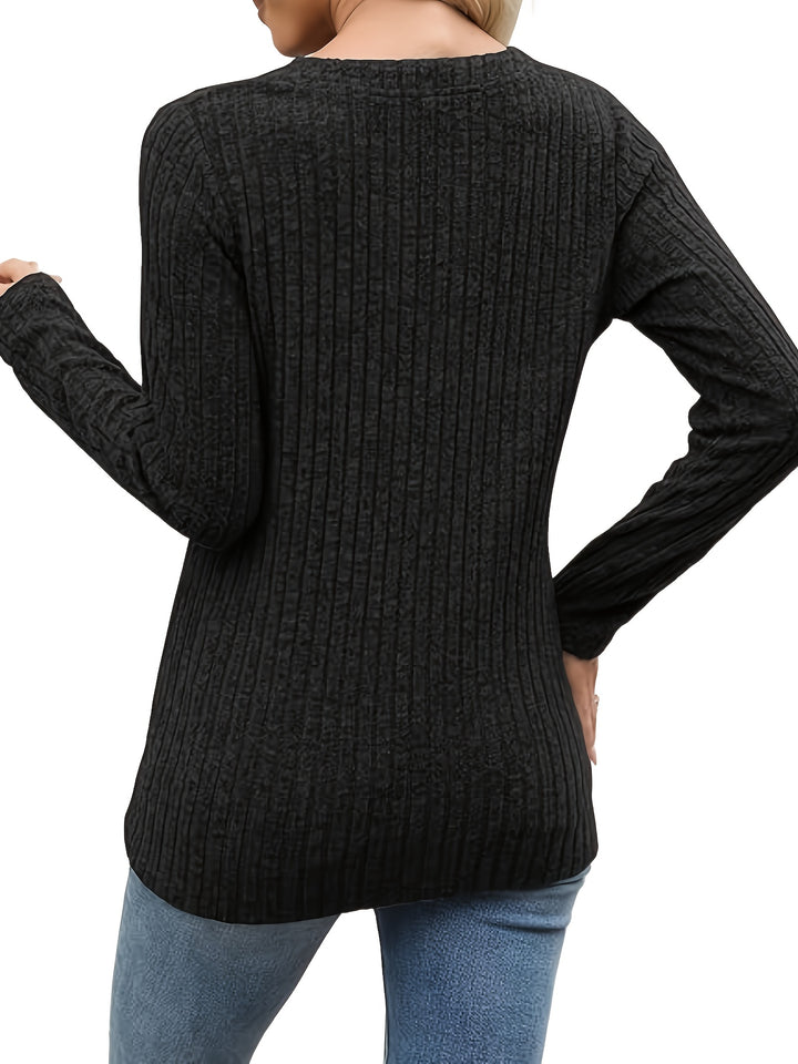 Gwyneth | Ribbed Button V-Neck Top