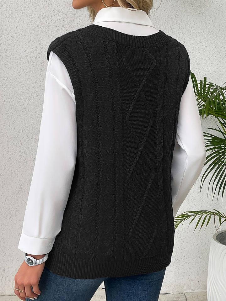 Genevieve | Cable-Knit V-Neck Sweater Vest