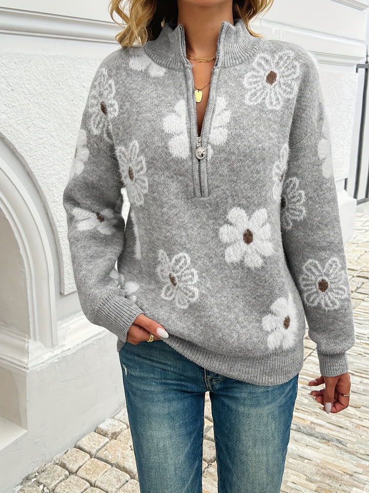 Marnie | Floral Half-Zip Pullover Sweater