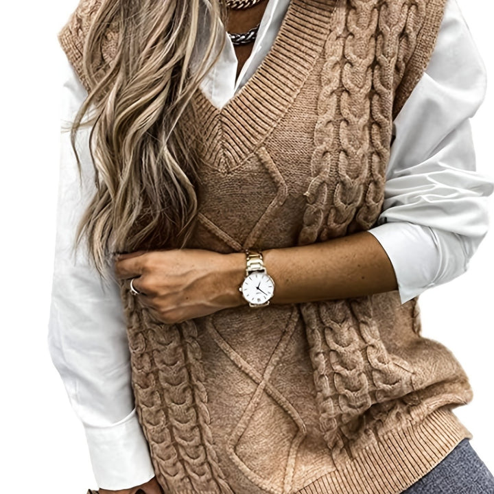Genevieve | Cable-Knit V-Neck Sweater Vest