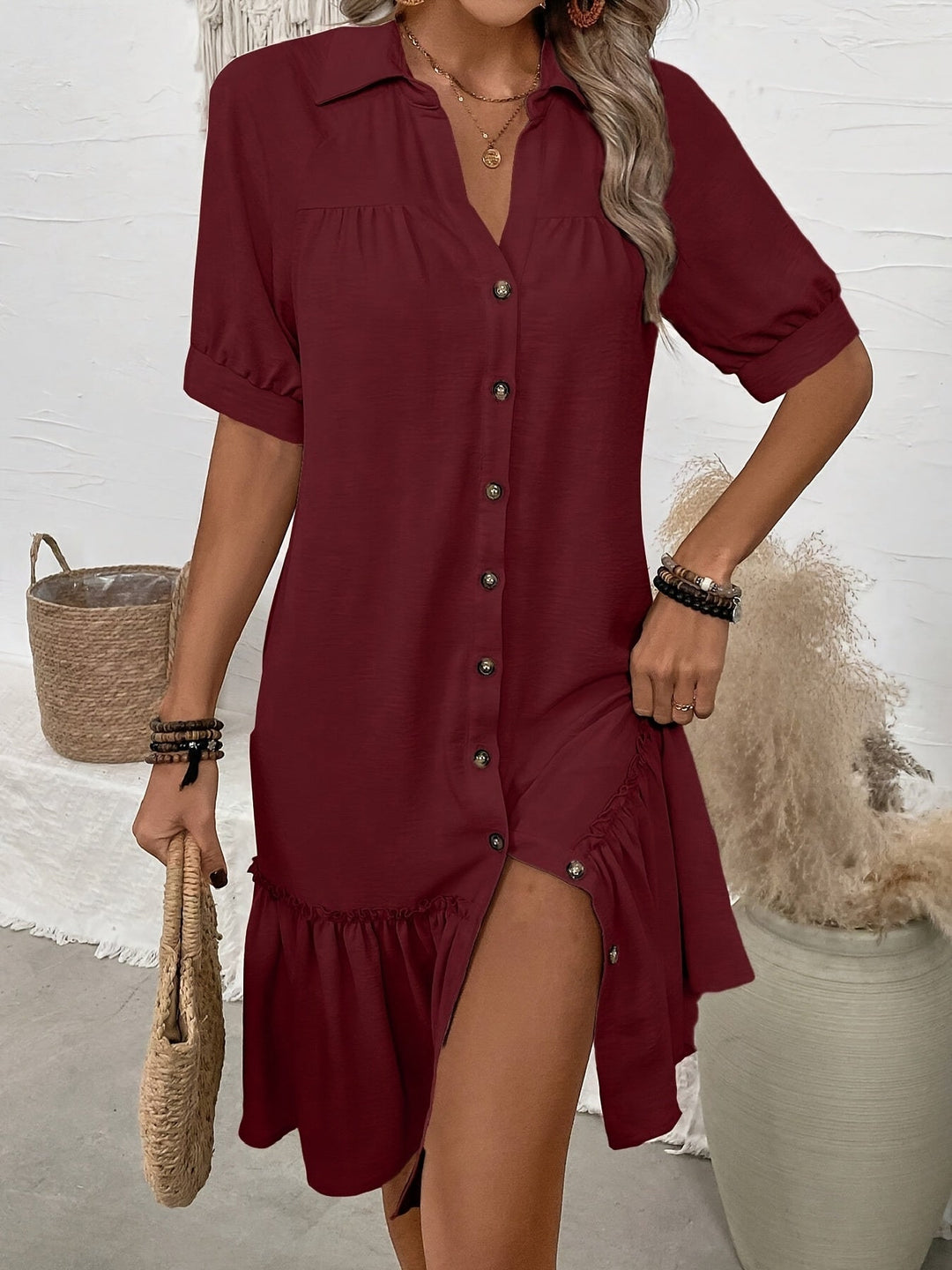 Maevelle | Elegant Boho Button Midi Dress