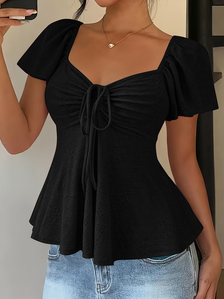 Juliet | Textured Drawstring Peplum Top