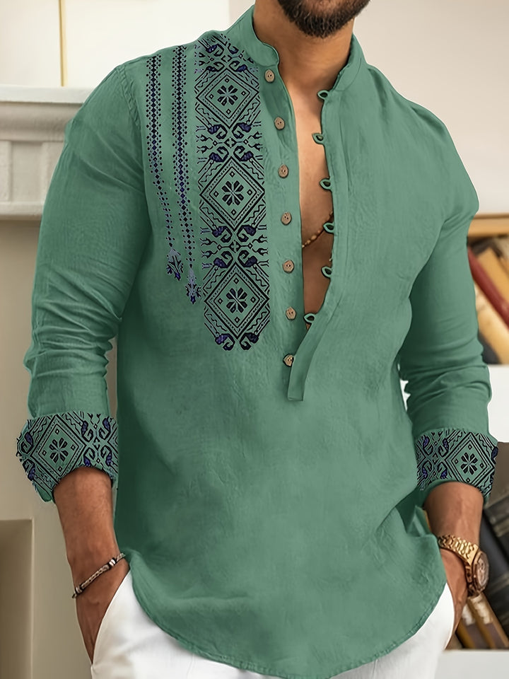 Rafael | Patterned Stand-Collar Henley Shirt