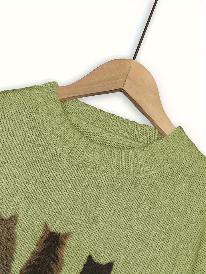 Rosalie | Cat Print Relaxed Sweater