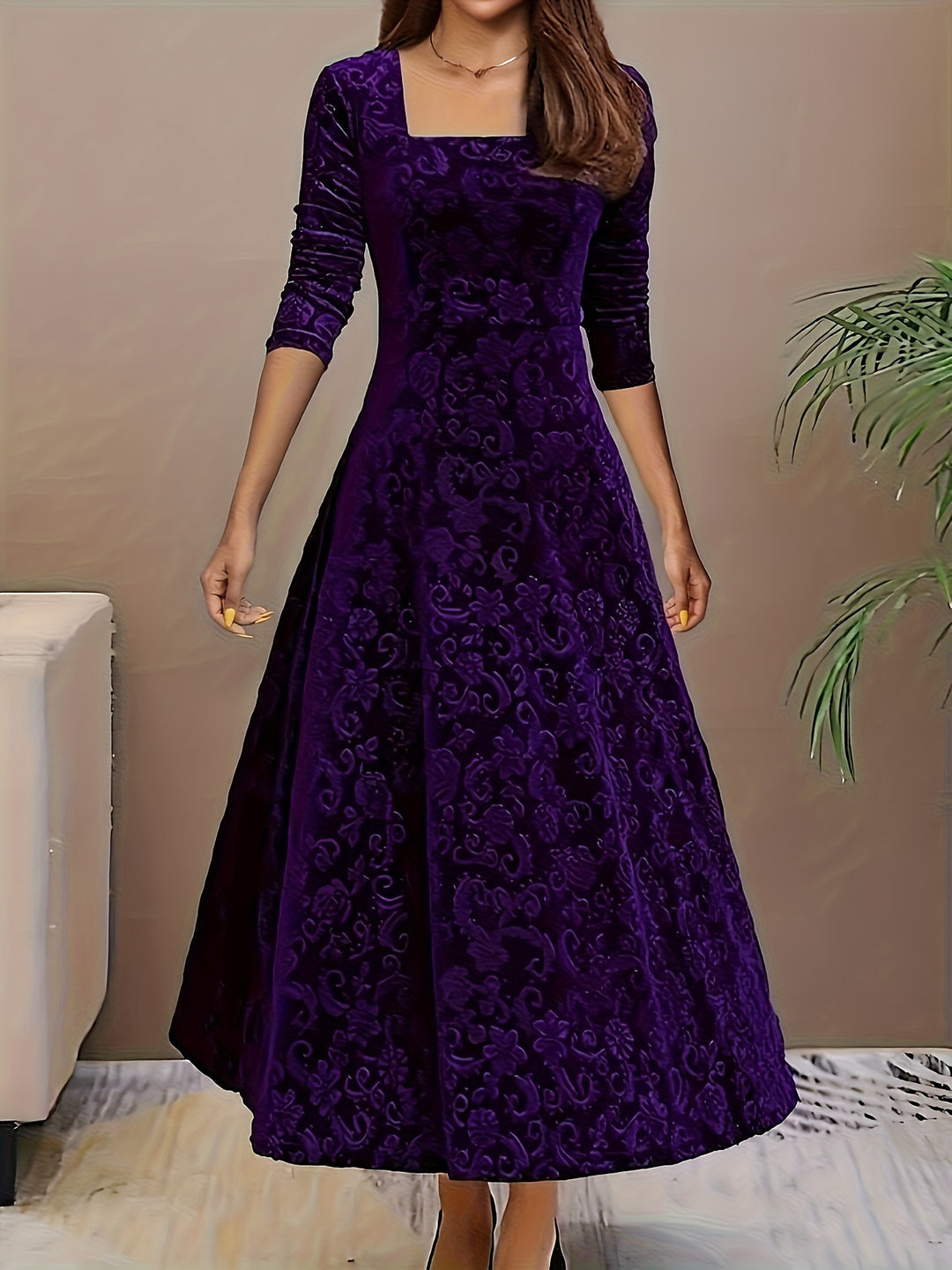 Rosalind | Elegant Floral Square Neck Dress