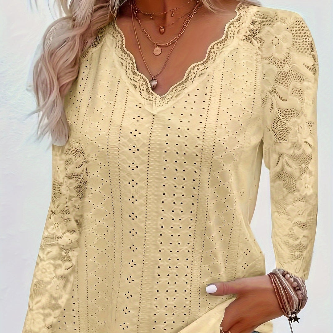 Susanna | Lace-Sleeve Tie-Neck Top
