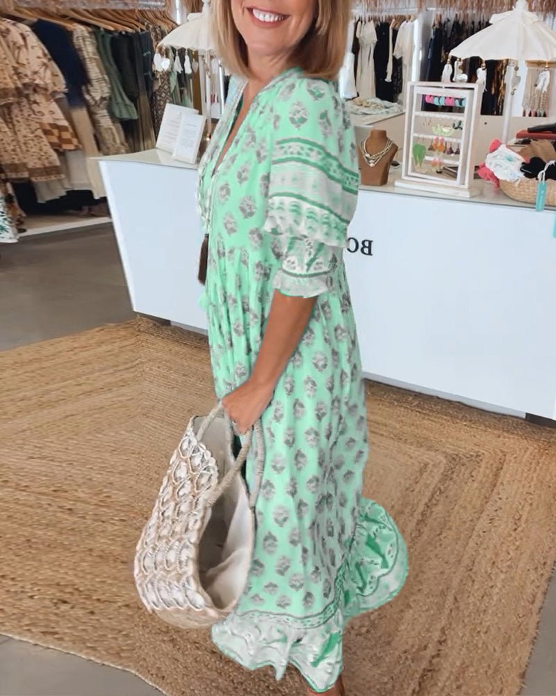 Mana | Elegant Floral V Neck Dress
