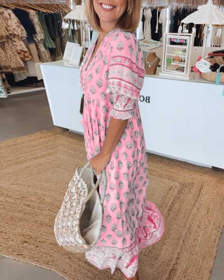 Mana | Elegant Floral V Neck Dress