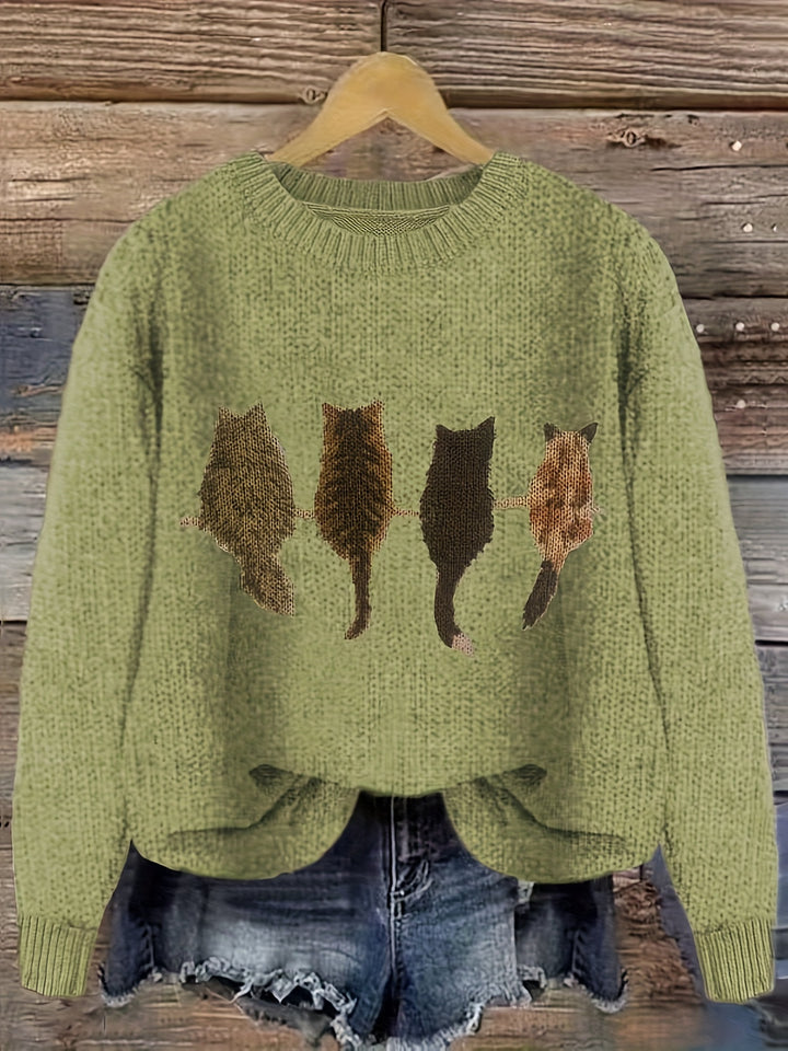 Rosalie | Cat Print Relaxed Sweater