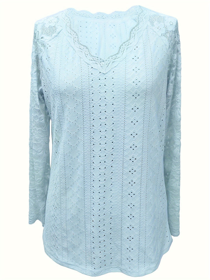 Susanna | Lace-Sleeve Tie-Neck Top