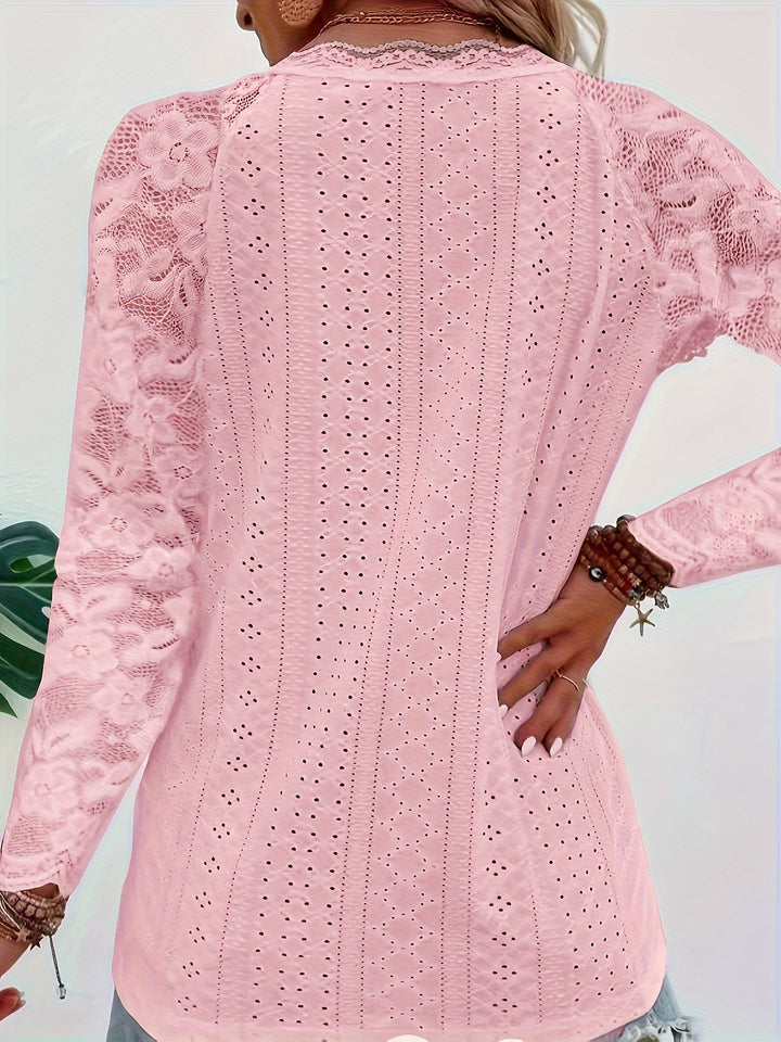 Susanna | Lace-Sleeve Tie-Neck Top