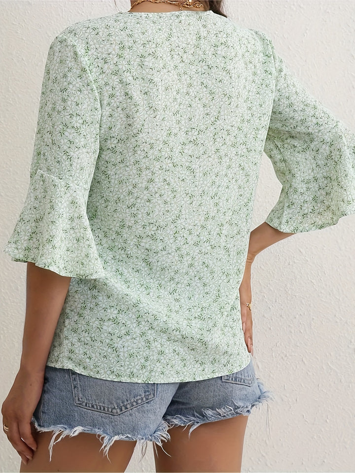 Marisol | Floral V-Neck Ruffle Blouse