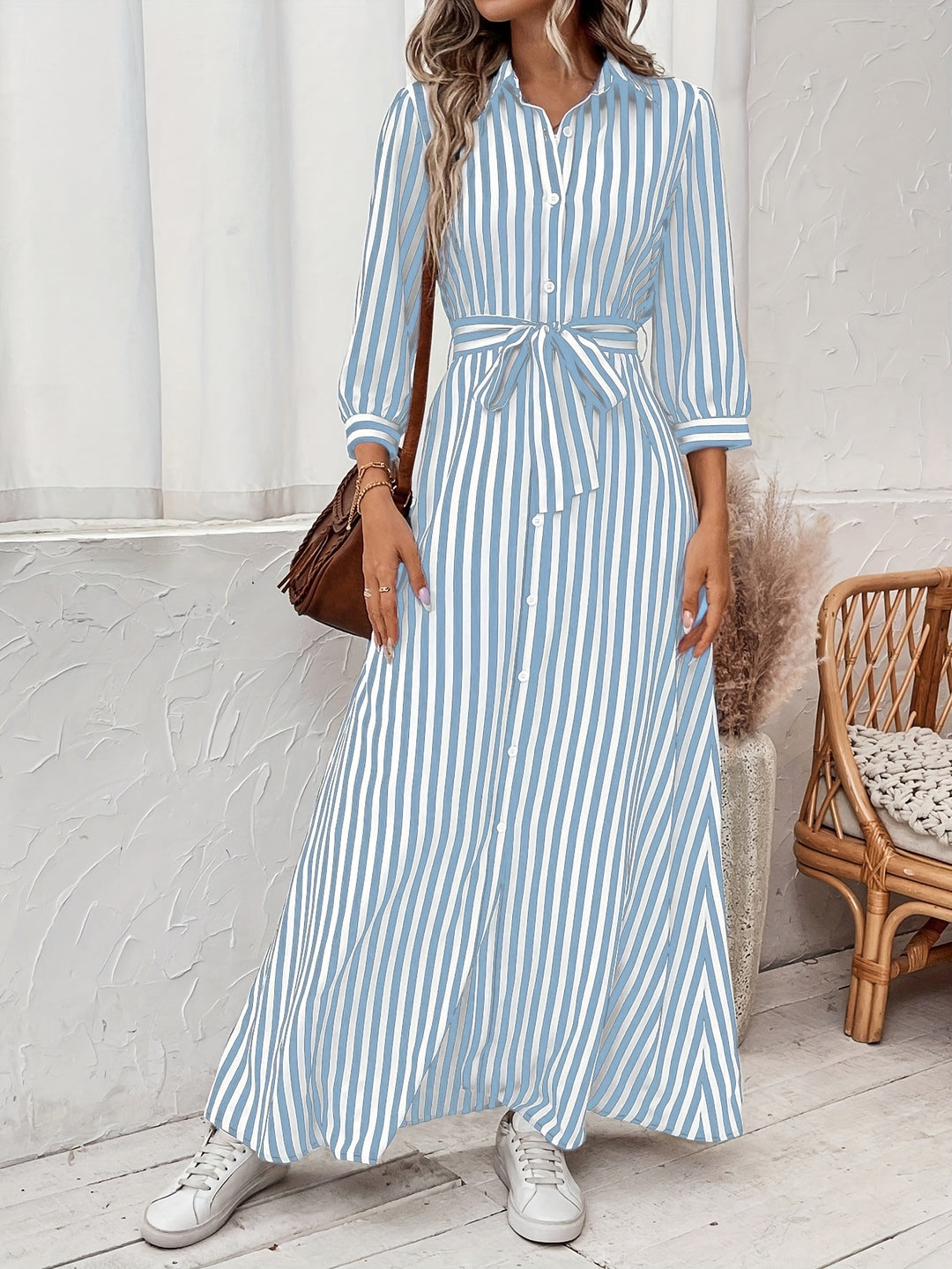 Vera | Striped Belted Maxi Dress