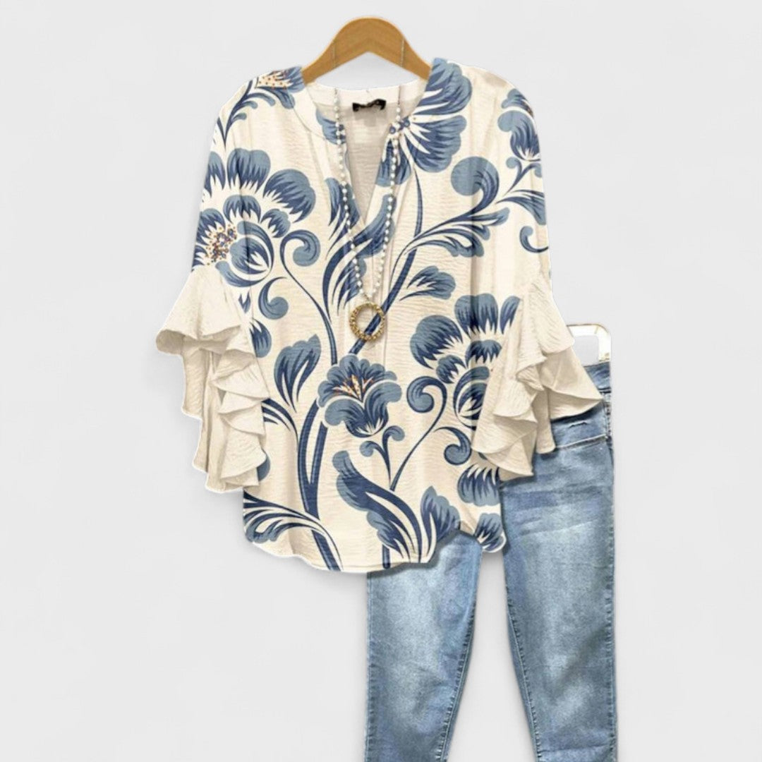 Lina | Elegant Floral Ruffle Blouse