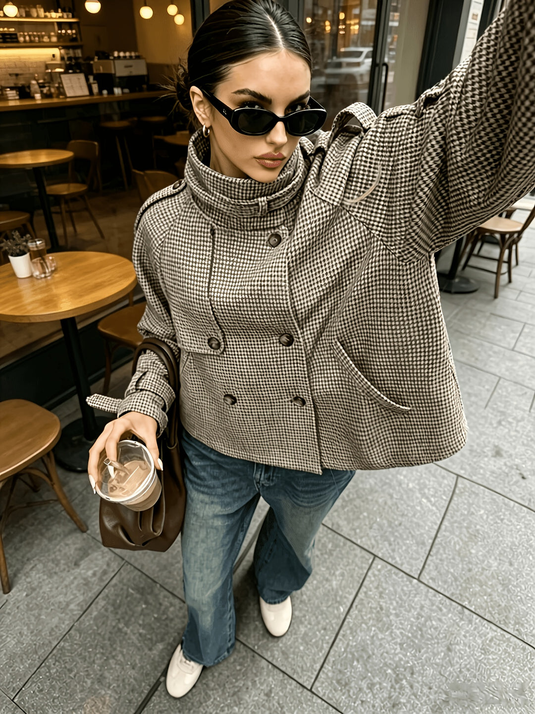 Margaux | Houndstooth Stand-Collar Jacket