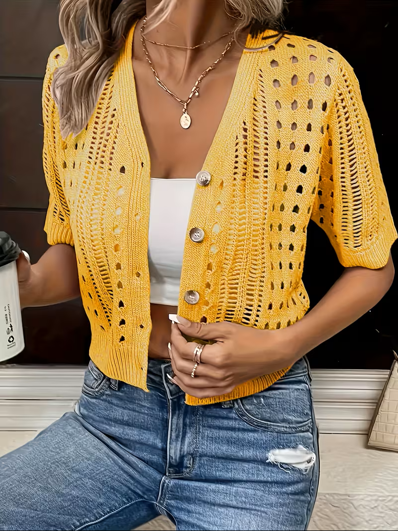 Rosemary | Open-Knit Short-Sleeve Cardigan