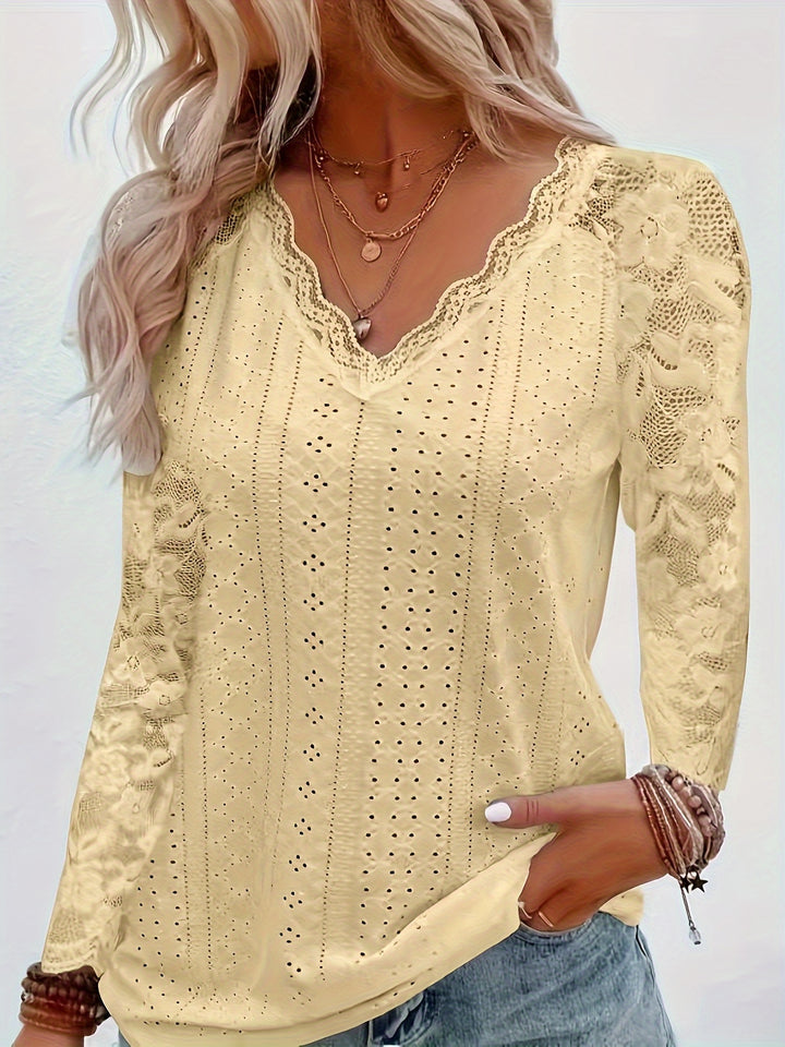 Susanna | Lace-Sleeve Tie-Neck Top