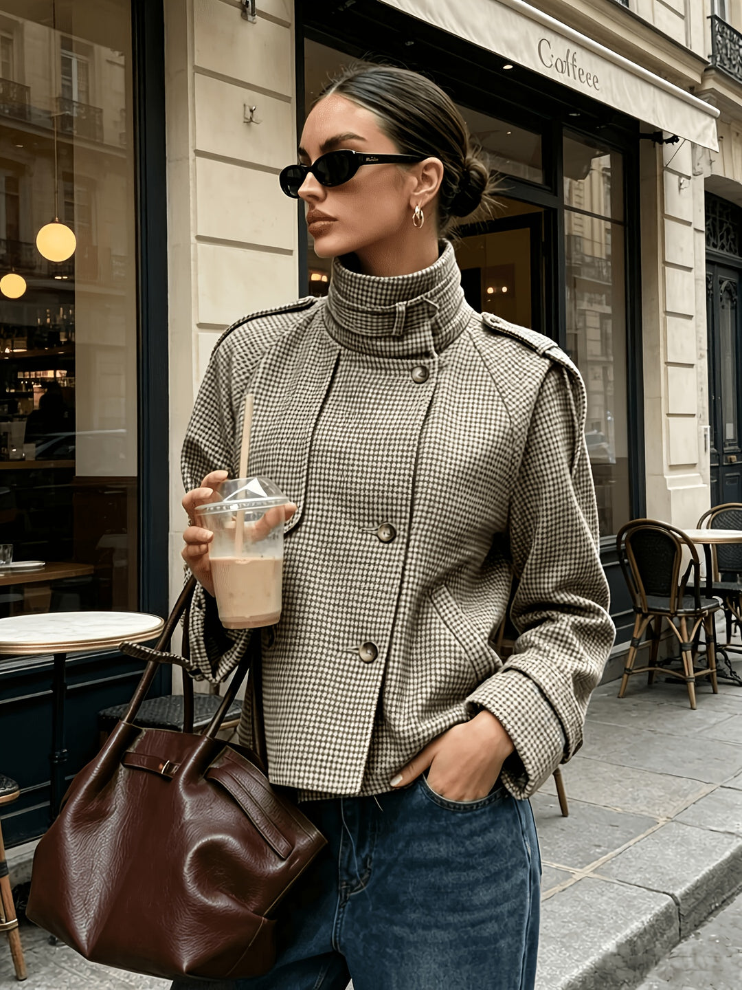 Margaux | Houndstooth Stand-Collar Jacket
