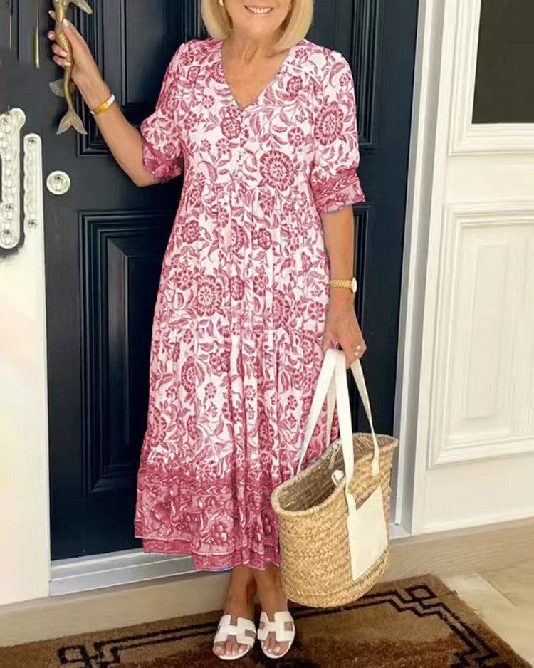 Keisha | Elegant Floral V Neck Dress