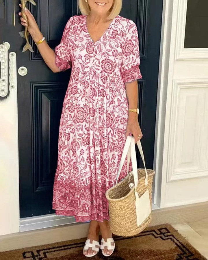 Keisha | Elegant Floral V Neck Dress