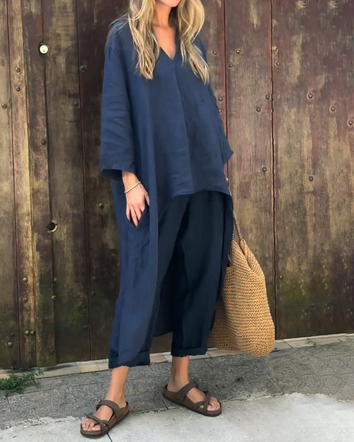 Stella | Elegant Loose V Neck Two Piece Set