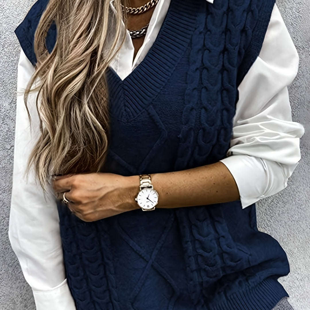 Genevieve | Cable-Knit V-Neck Sweater Vest
