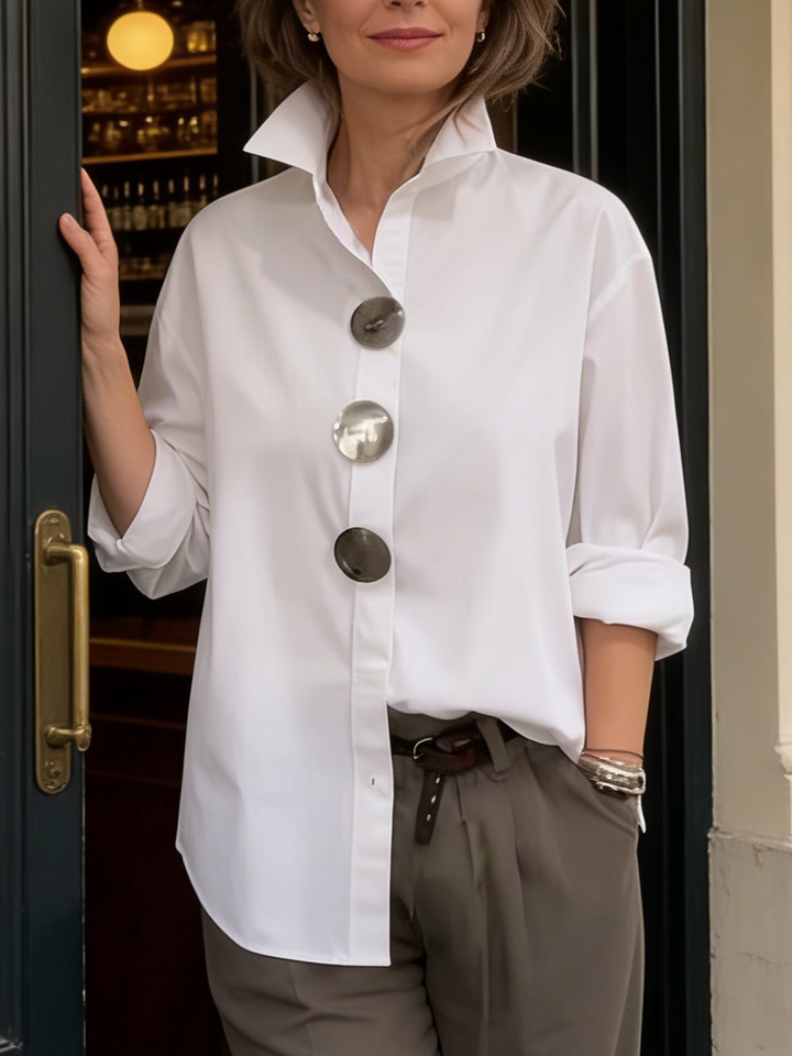 Rowena | Statement Button Stand-Collar Blouse