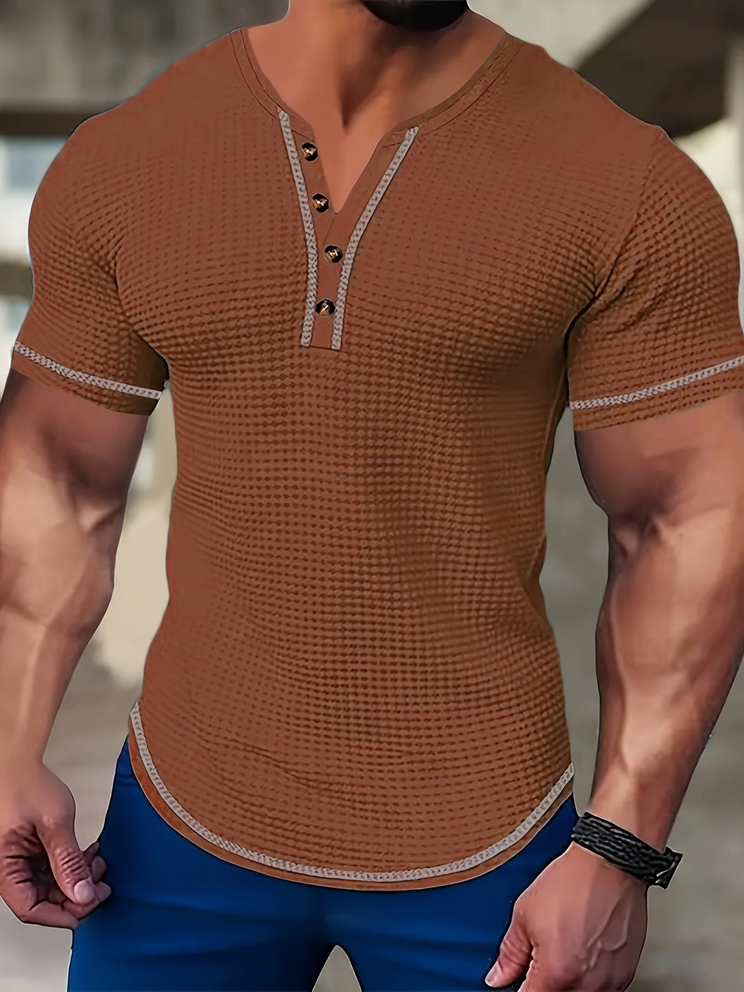 Maxwell | Textured Button-Neck Tee