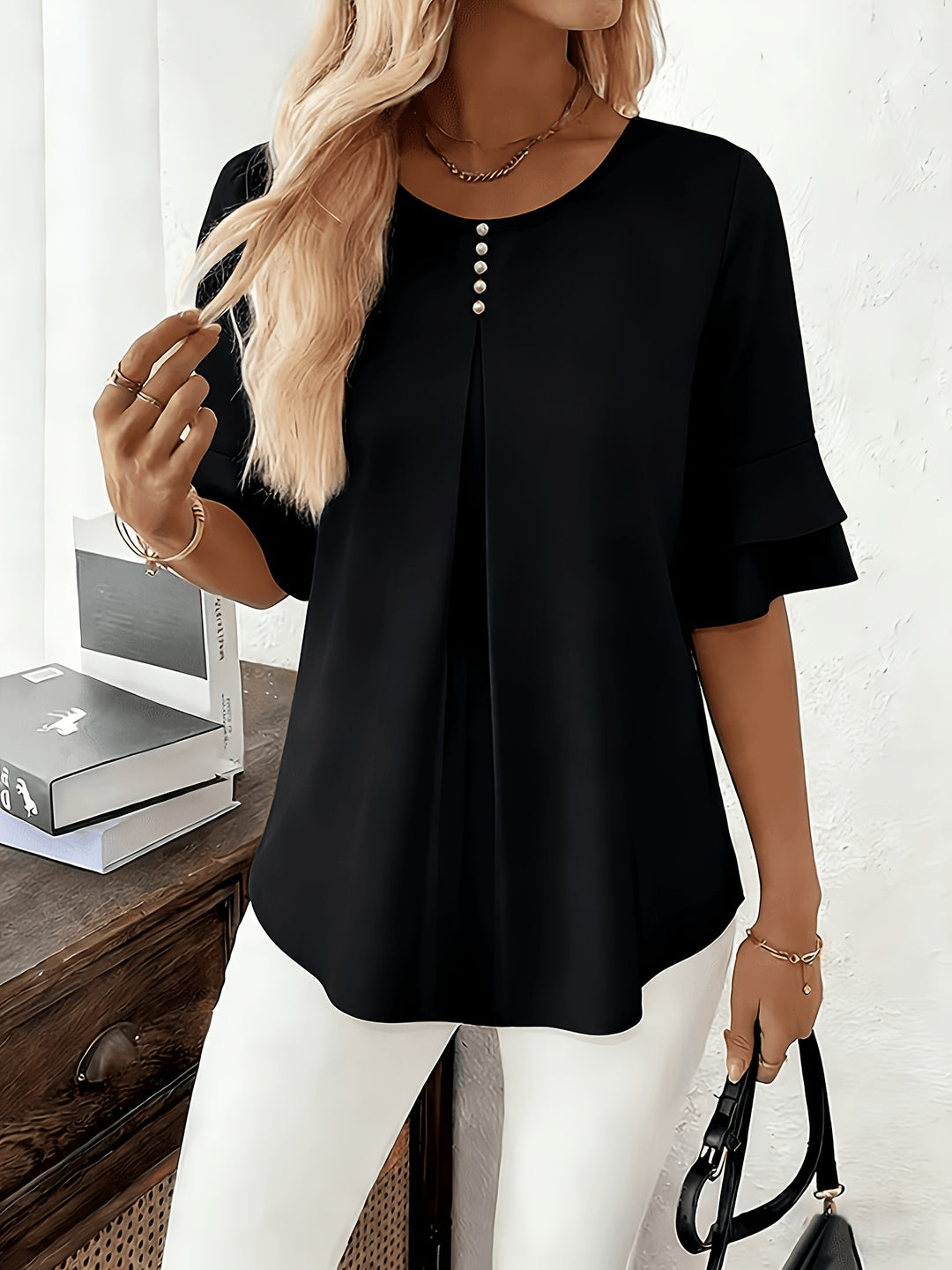 Annette | Flared-Sleeve Ruffle Top