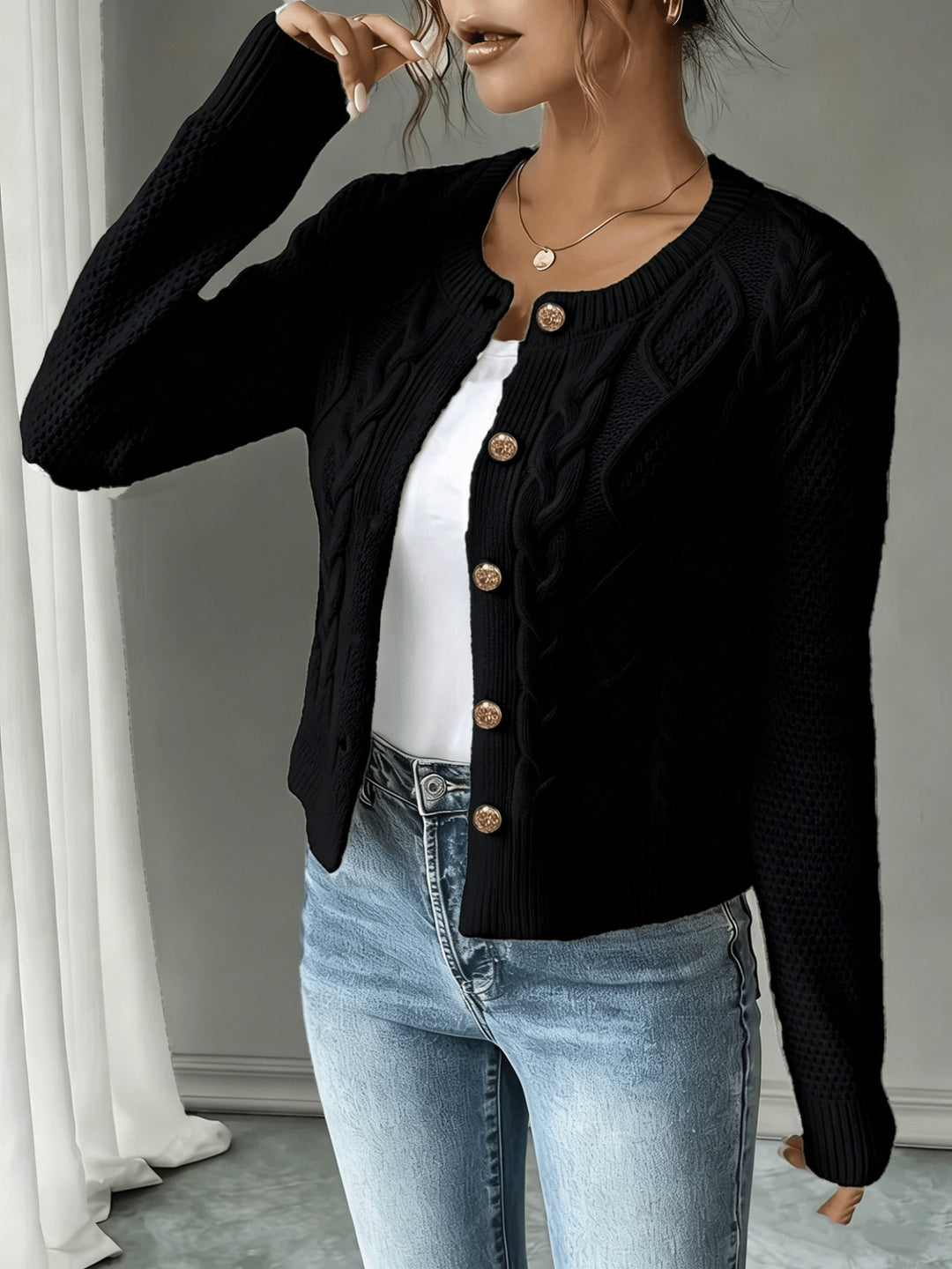 Matilda | Cable-Knit Button-Front Cardigan
