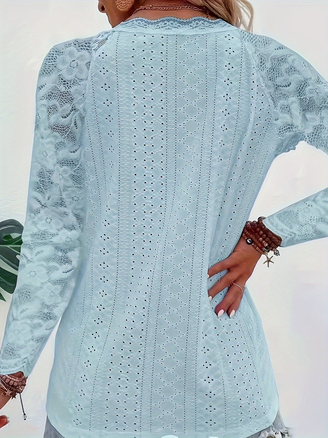 Susanna | Lace-Sleeve Tie-Neck Top