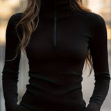Ophelia | Sleek Half-Zip High-Neck Top