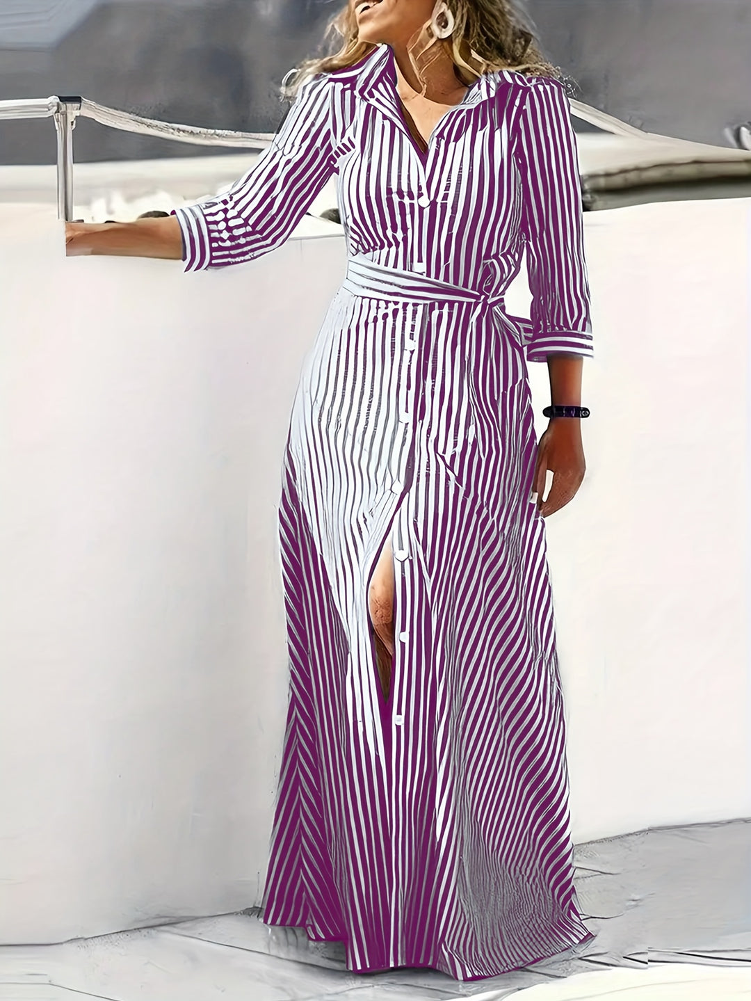 Vera | Striped Belted Maxi Dress