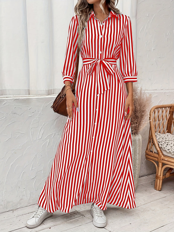 Vera | Striped Belted Maxi Dress