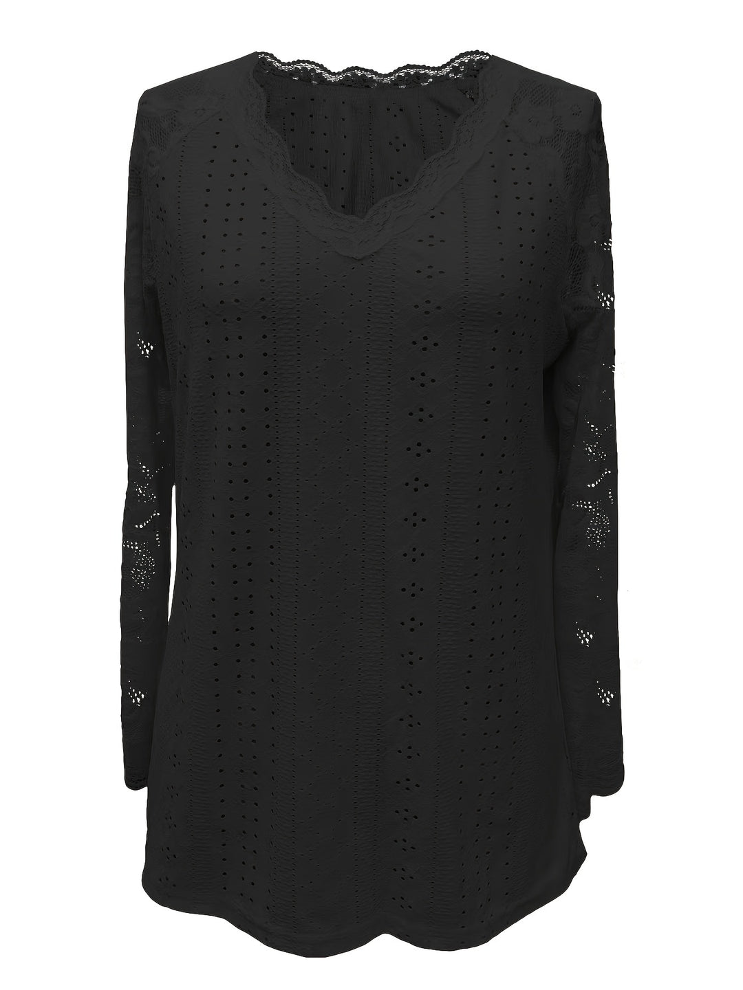 Susanna | Lace-Sleeve Tie-Neck Top