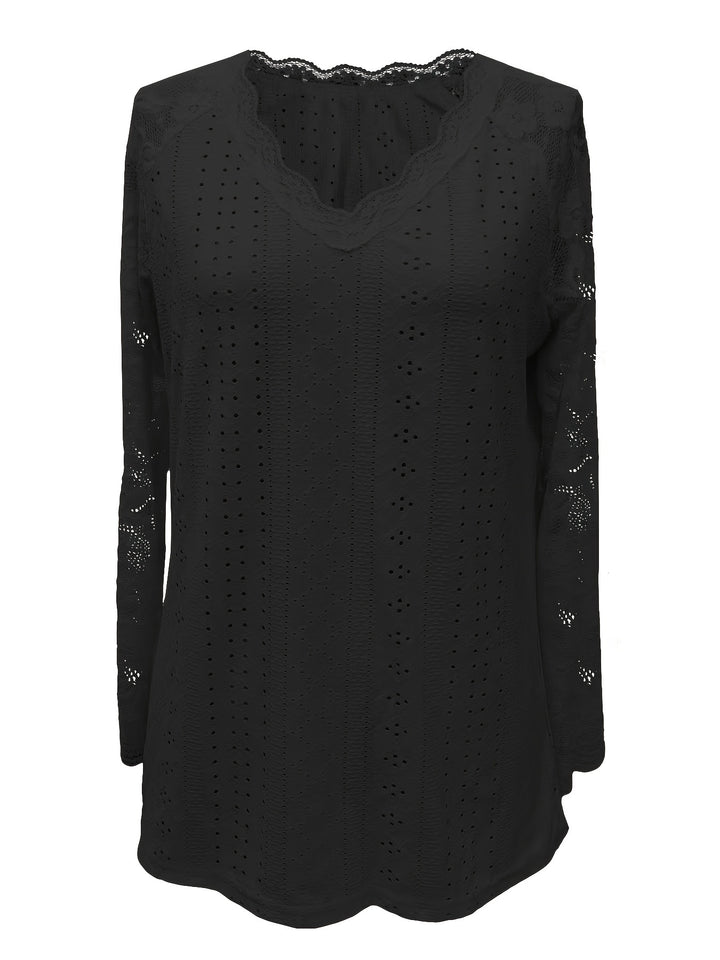 Susanna | Lace-Sleeve Tie-Neck Top