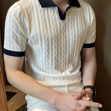 Damien | Textured Contrast-Collar Polo Shirt