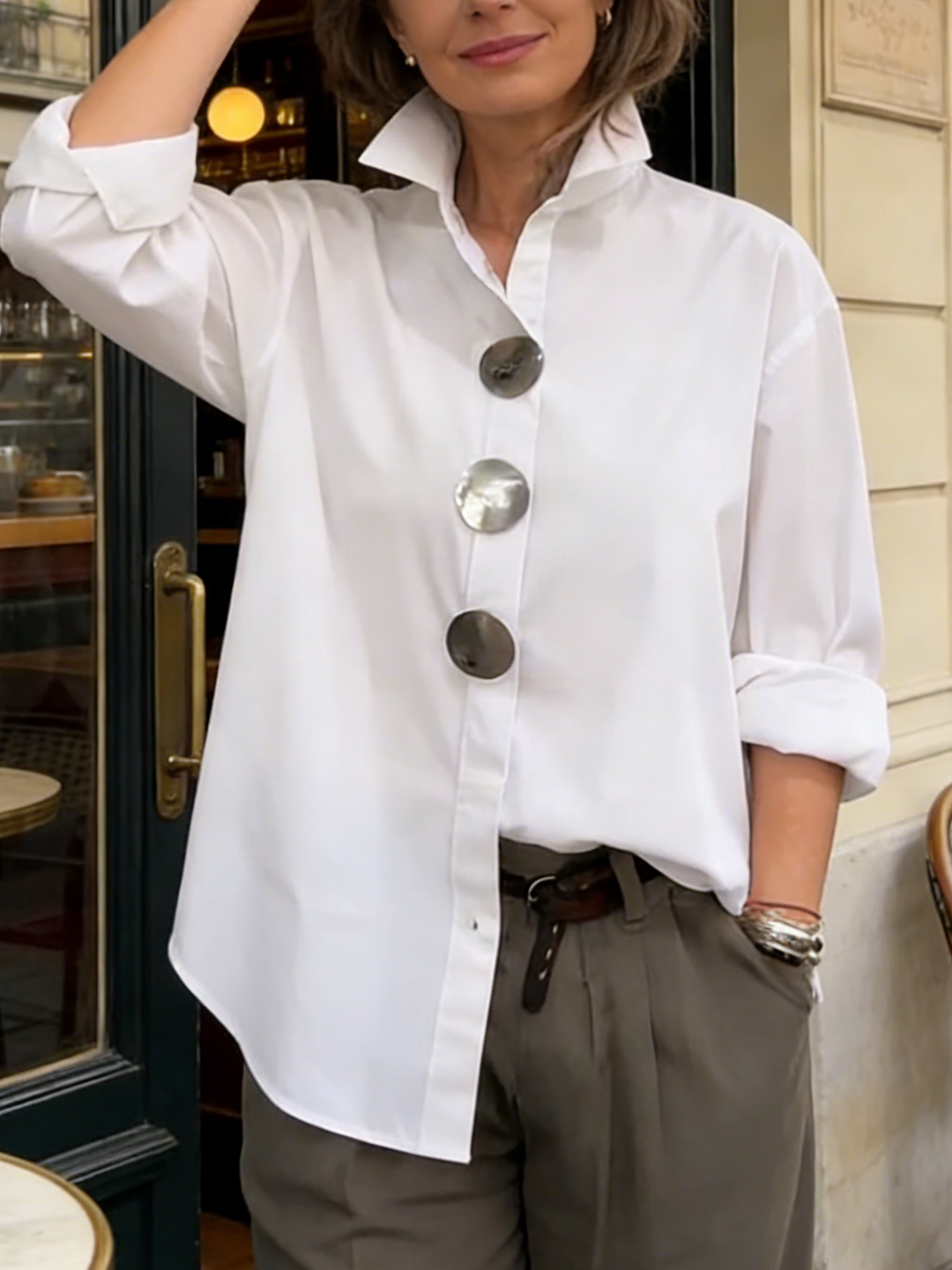 Rowena | Statement Button Stand-Collar Blouse
