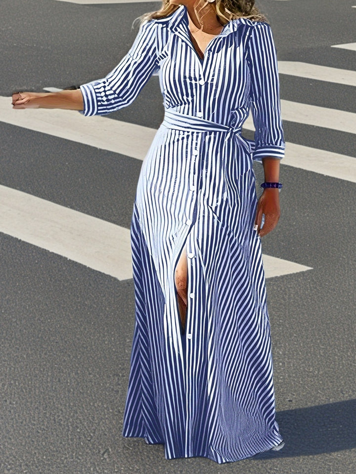 Vera | Striped Belted Maxi Dress