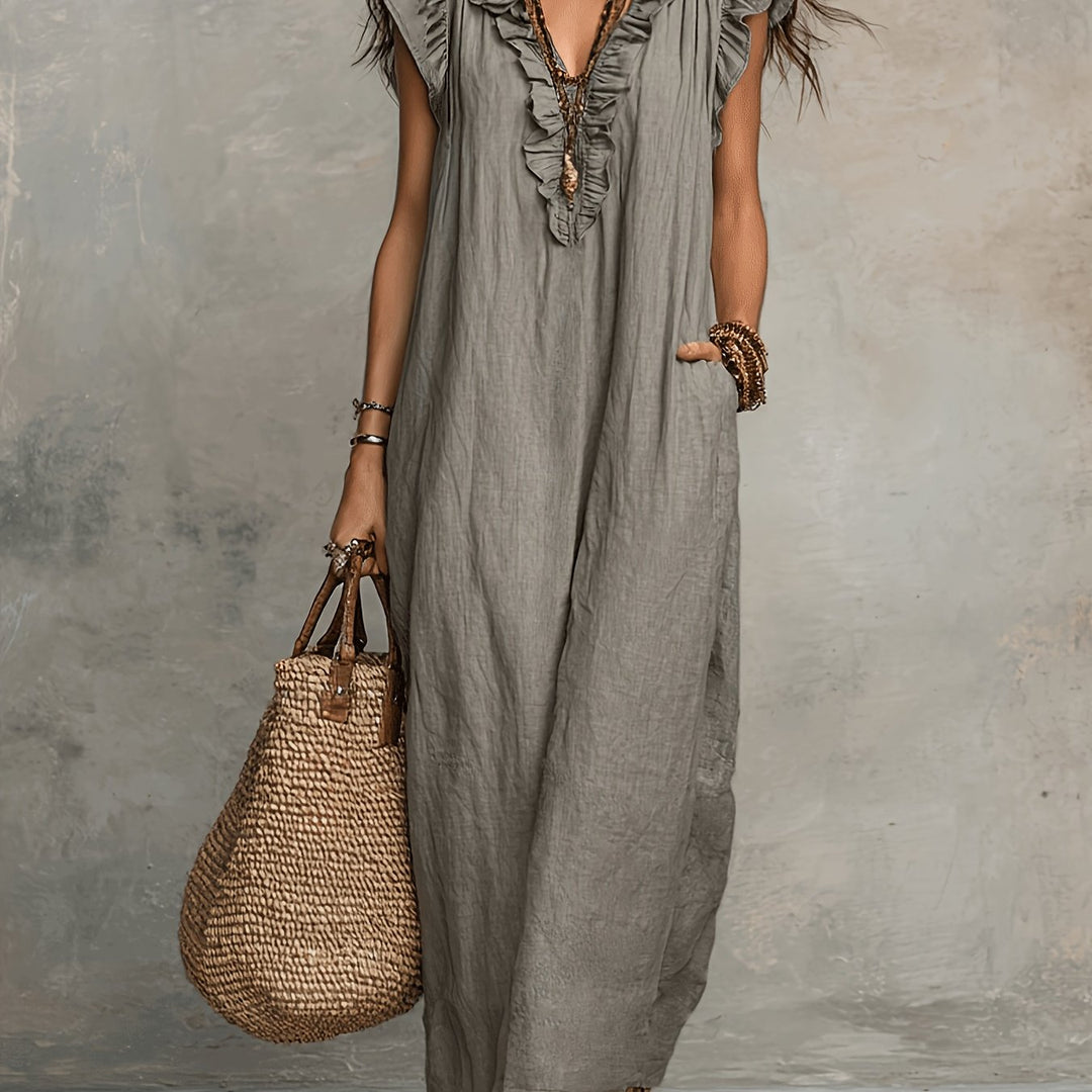 Talia | Bohemian Flutter-Sleeve Maxi Dress